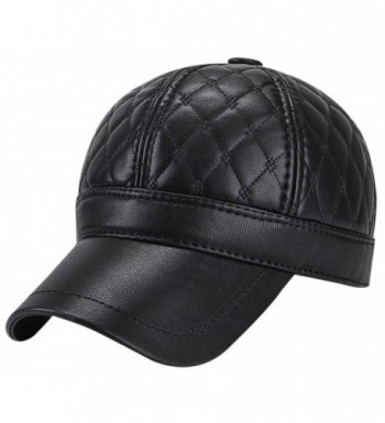 Panegy Mens Winter PU Fleece Hat Lined Fur Padded Baseball Cap with Fold Earflaps - Black - C9187876UXC