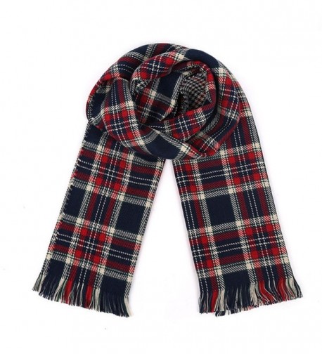 Women's Retro Soft Plaid Tartan Grids Scarf Large Blanket Winter Wraps Shawl - Red+Blue - CN127FNFS7V