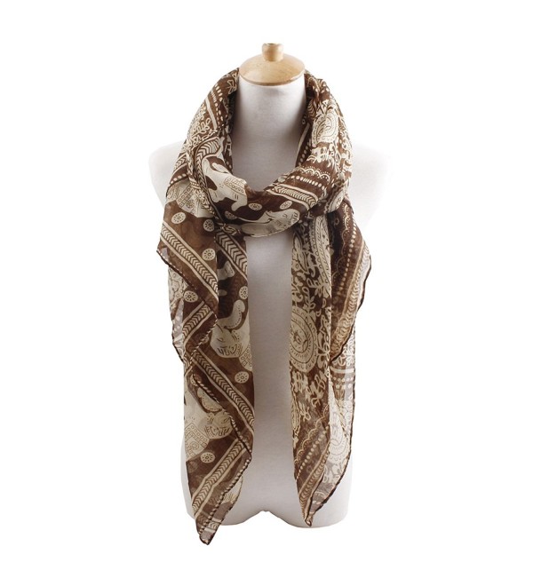 Herebuy - Designer Animal Scarves: Fashionable Elephant Print Scarf - Coffee - C011QB9B7GR