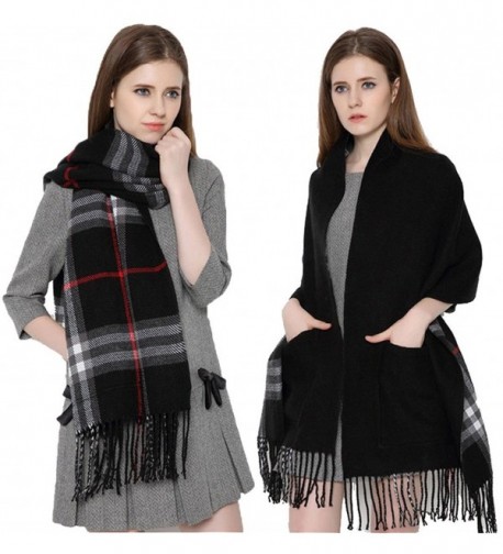 Runtlly Women's Cozy Soft Tartan Shawl Shawl Wrap Scarf Warm Plaid Checked Pashmina - Black - CJ12M86OOK7