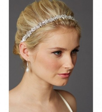 Mariell Crystal Cluster Bridal Wedding Headband Hair Vine with White Satin Ribbon - CV12G8Z5FBV