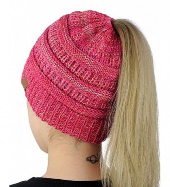 PiePieBuy Beanie Ponytail Knitting Earpiece - Rose & White - CP186ZTWZ9G