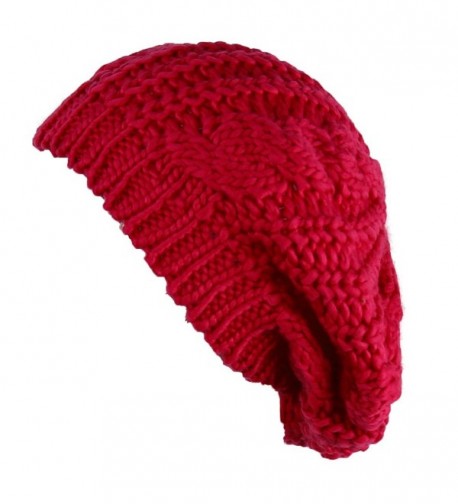 MIOIM Womens Winter Warm Beanie Hat Knitted Crochet Slouchy Baggy Beret Skull Cap - Red - CX12MZW72ES