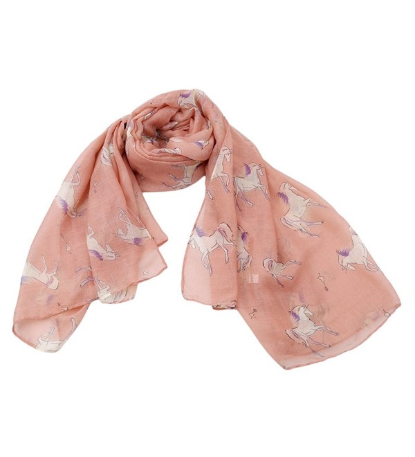 CH Girls Womens Lightweight Scarf Shawl Wrap with Unicorn Horse Print (Pink) - C91888K4X3H