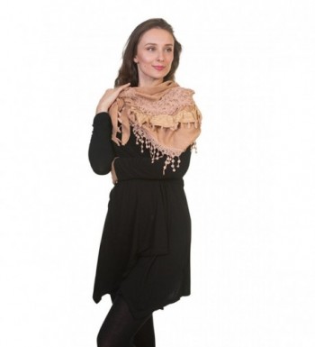 Daisy Knitted Womens Lightweight Patterned Fashion Triangle Design Shawl Scarf - Sand - CM12B3VI995