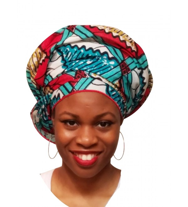 Red- Turquoise African Print Ankara Head wrap- Tie- scarf- One Size - CW12NA07ZFM