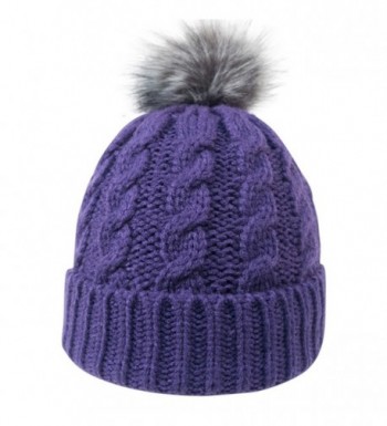 Simplicity Womens Winter Hand Knit Faux Fur Pompoms Beanie Hat - Purple - C7127VC2VMV