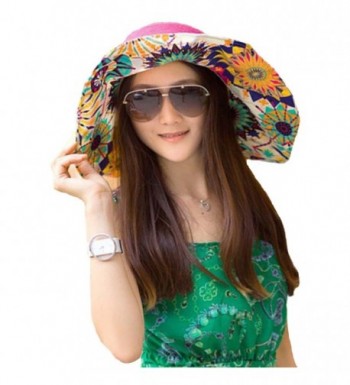 Cuca Dunna Woman Beach Hats Floppy Wide Brim Foldable Straw Sun Hat Bowknot Flower Topee Cap - Rose - CB12IQROF6Z