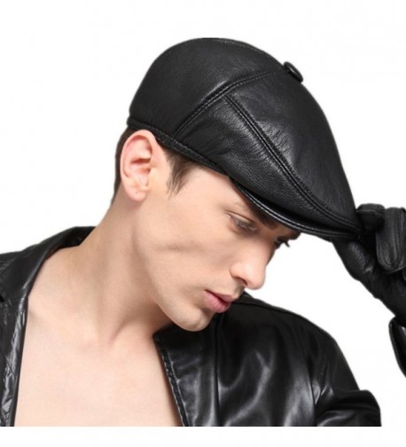 Kenmont Winter Men Goat Skin Real Leather Earflap Cabbie Newsboy Visor Hat Ivy Cap - C311MIQFM8L