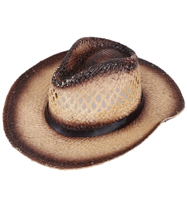 Simplicity Western Men / Women Cowboy Straw Hat with Leather Band - Chestnut_belt - C912HVN4JCZ