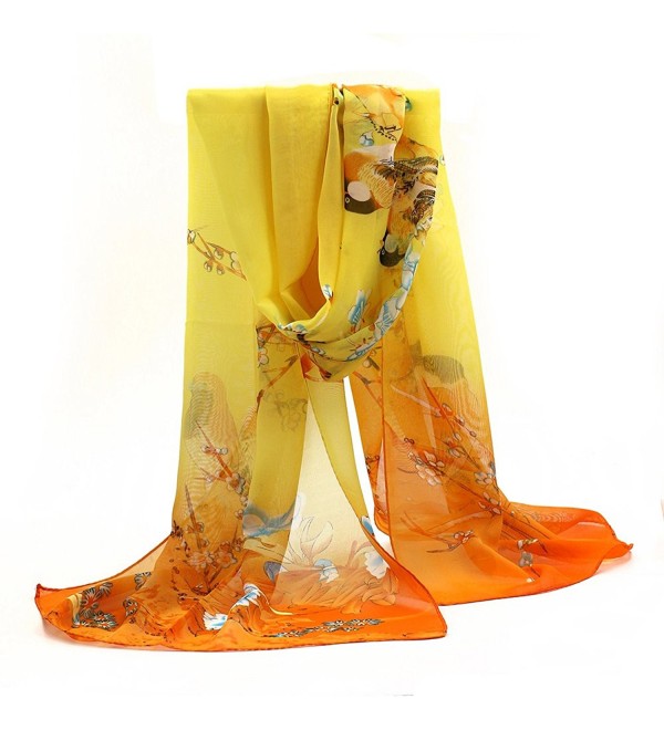 Sanwood Scrawl Flower Printed Soft Chiffon scarves - Yellow - CK1268AGJUV