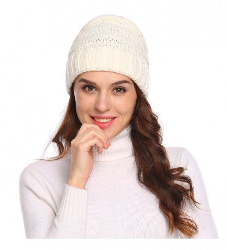 Chigant Knit Beanie Headwear - Warm Stretchy Soft Beanie Hats for Men & Women - White - CB187LOE6HN