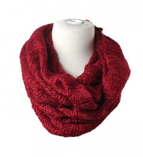 Premium Women's Winter Warm Scarf Infinity Cable Knit Cowl Neck Long Scarf Shawl - Warm Red - C3127KBLM69