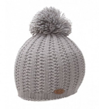 Thick Acrylic Knitted Beanie w/ Pom - Light Gray - CI11QA0TAQT