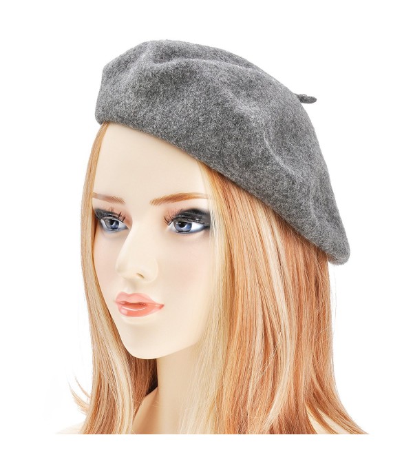 Wool Beret Hat Classic Solid Color French Beret for Women - Melange Grey - CF187Q5XOKR