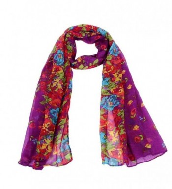 Sandistore Women Soft Scarf Long Wraps Shawl Flower - Purple - CY127BBZ06L