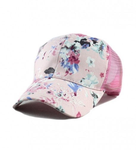 Qunson Junior's Flower Print Mesh Trucker Baseball Cap Hat - Pink - C512DF5C80D