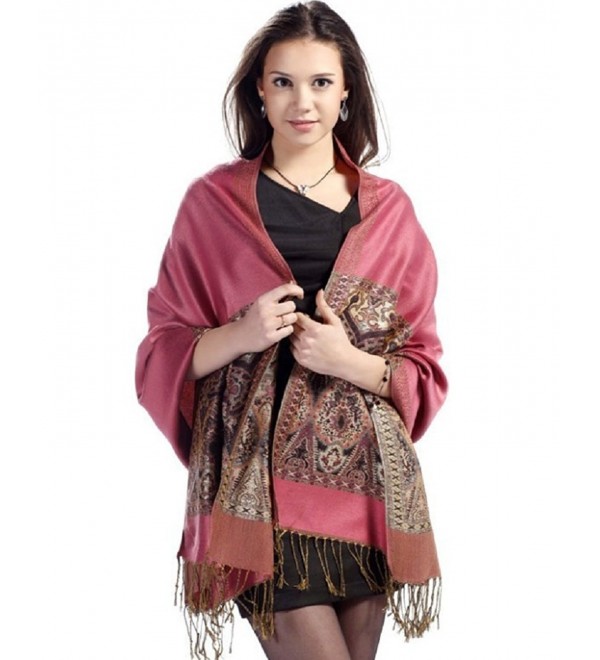 SexyTown Women's Vintage Paisley Pashmina Stole Shawl Wrap Long Jacquard Scarf - Pink2 6pc - CX127OV3079