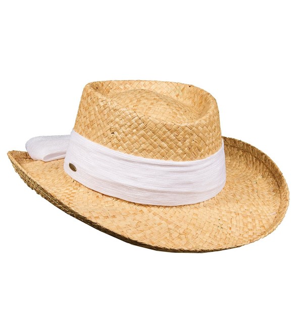 Scala Pro Organic Raffia Gambler Cotton Bow 3 Inch Brim (LR546) - White - C517YISURX4