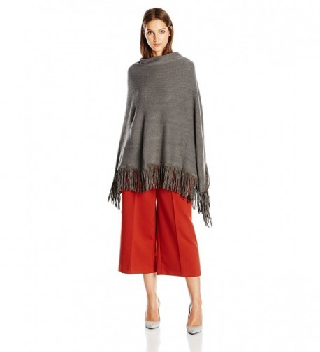 La Fiorentina Women's Soft Poncho with Faux Suede Fringe - Gray - CF11DX0R7N9