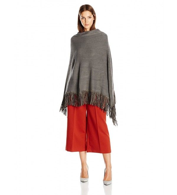 La Fiorentina Women's Soft Poncho with Faux Suede Fringe - Gray - CF11DX0R7N9