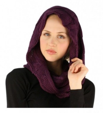Winter Soft Pullover Cable Long Knit Loop Infinity Hood Cowl Ski Scarf - Purple - CM11O6H564Z