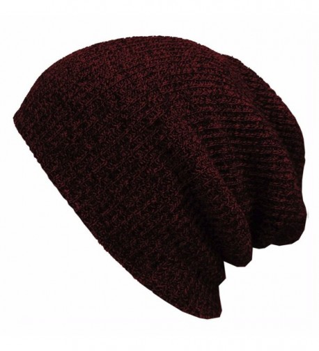 MIOIM Unisex Mens Knitted Beanie Baggy Hat Winter Ski Skull Cap - Wine Red - CM12MXXWN2O