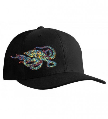 Octopus (Blue Ring) Scuba Diving Fitted Hat Flexfit Cap: Born of Water Apparel - Black - CJ11OU2ZMAN