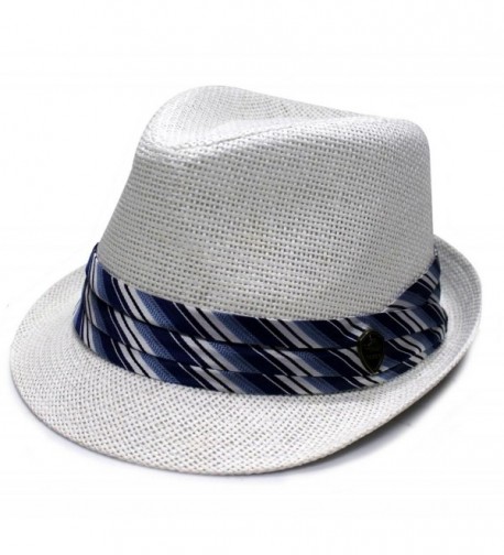 City Hunter Pms430 Pamoa Plain Straw with Colored Stripe Trim Summer Fedora (3 Colors) - White - CX11L1NWX2F