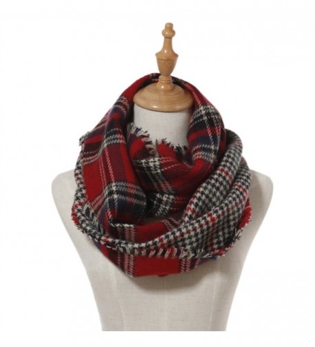 Lucky Leaf Women Winter Checked Pattern Cashmere Feel Warm Plaid Infinity Scarf - Red Black Plaid - C812L0TSX37