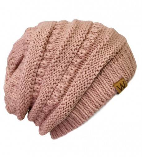 Thick Knitted Winter Infinity Circle Scarf and Slouchy Beanie Set Pink ...