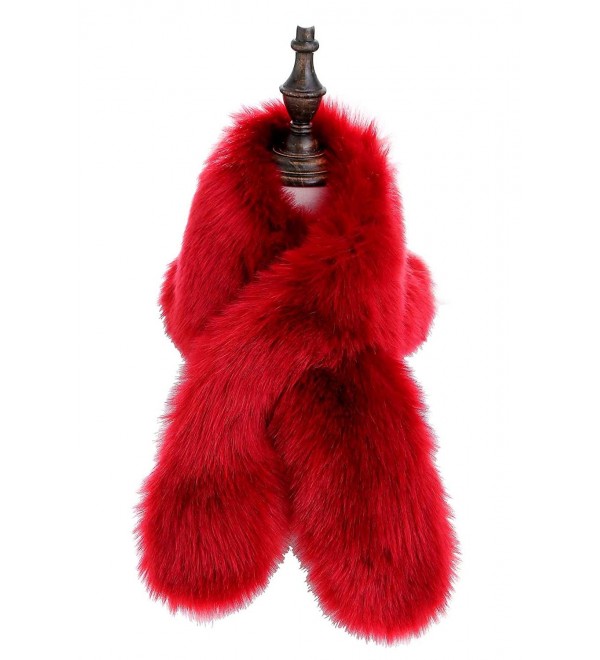 Changuan Women's Winter Fake Faux Fur Scarf Wrap Collar Shawl Shrug - Red - CQ188AROHOZ