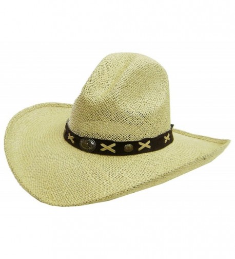 Modestone Unisex Large Brim Straw Cowboy Hat Tan - CF121ZJ2AHV