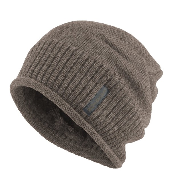 Janey&Rubbins Winter Slouchy Baggy Solid Knit Beanie Hat Fur Lined Skull Ski Cap - Camel - CK12NTWPS8B