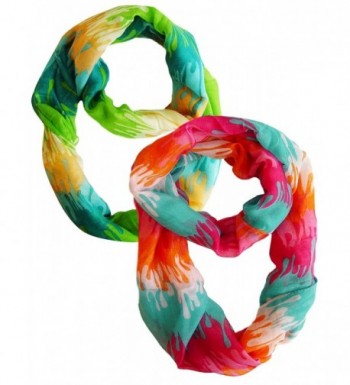 Peach Couture Trendy Abstract Multicolored Paint Design Infinity Loop Scarf/wrap - Green and Pink Orange - C211OJ1BBRJ