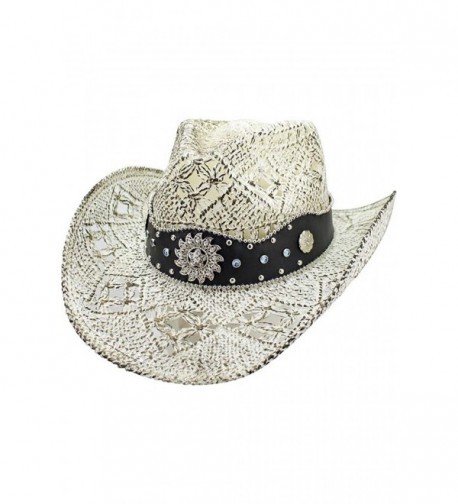 Luxury Divas White Antiqued Straw Cowboy Hat With Jeweled Band - C217YLAUHKS