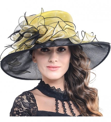 FORBUSITE Women Two-Tone Kentucky Derby Church Dress Organza Hat S603 - Yellow - C217WY5MSET