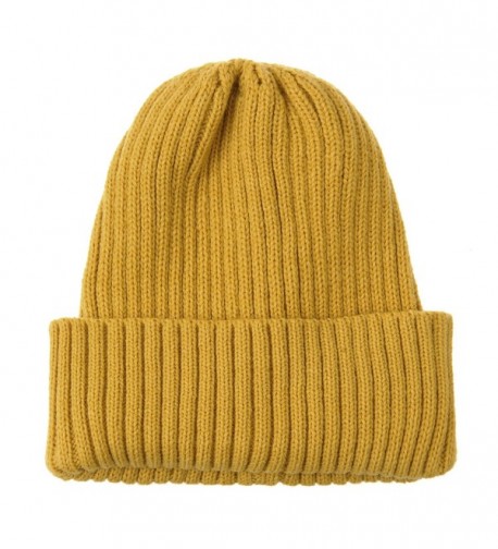 WITHMOONS Knitted Ribbed Beanie Hat Basic Plain Solid Watch Cap AC5846 - Yellow - CH187E48YAM