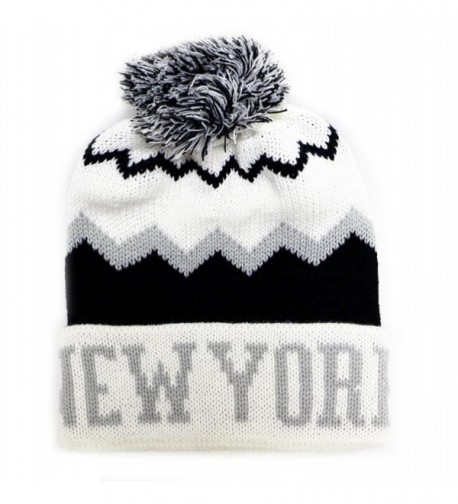 City Hunter Ck1040 Zig Zag Pattern New York Pom Pom Knit Hat (15 Colors) - White - CL110OJ9DZH