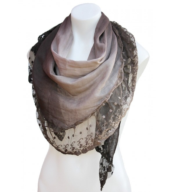 Terra Nomad Women's Vintage Inspired Ombre' Triangle Scarf with Sheer Lace Trim - Brown - CB11HU56BTT
