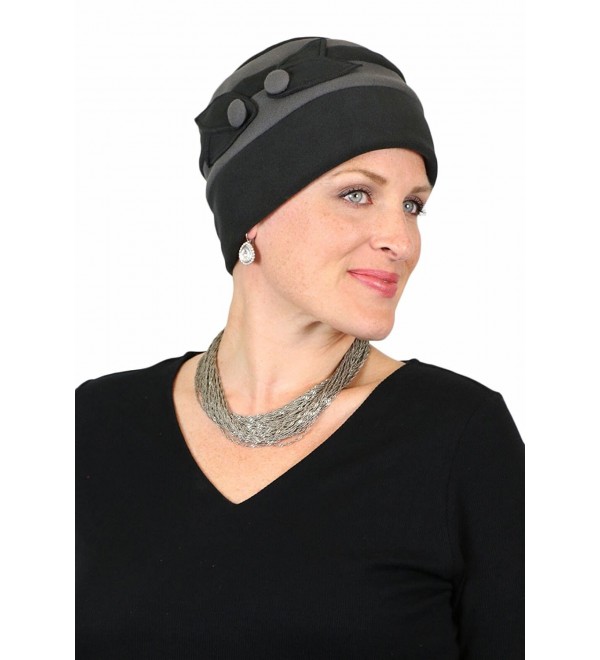 Fleece Hat for Women Cancer Headwear Warm Winter Beanie Lightweight Chemo Cap - Black / grey - CQ187CA5KS7