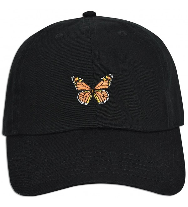 JLGUSA Monarch Butterfly Embroidered Dad Cap Hat Adjustable Polo Style Unconstructed - Black - CG185E36I30