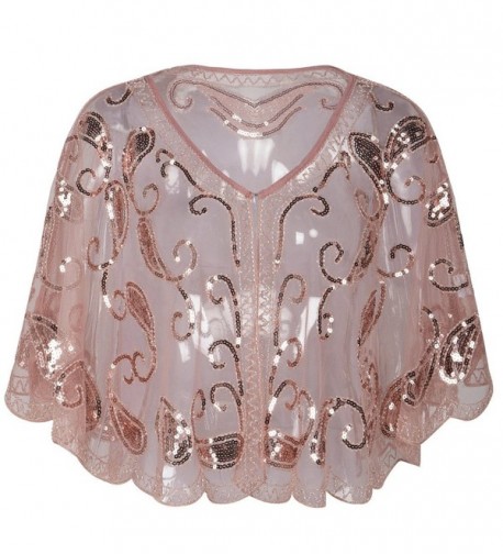 Kayamiya Women's Evening Shawl Wraps 1920s Sequin Beaded Cape Cover Up - Pink - CG180KD7MER