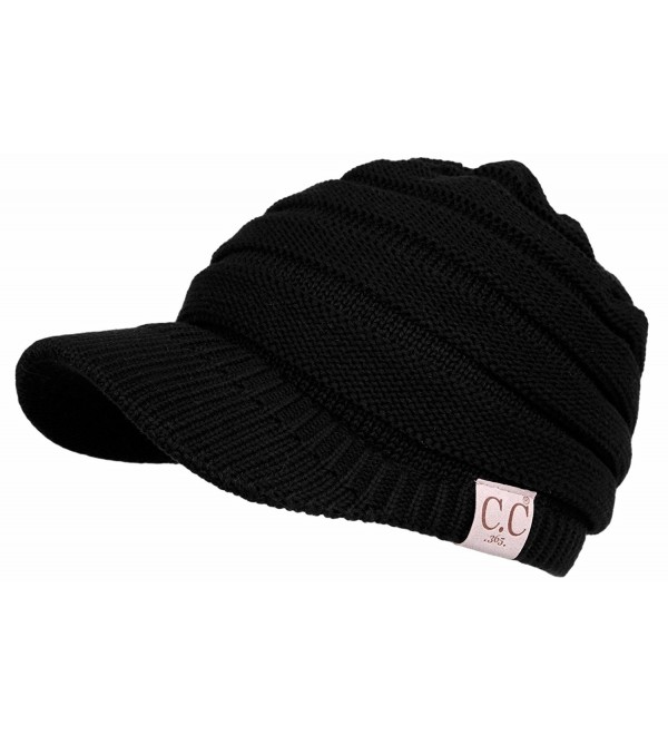 Funky Junque CC 365 All Season Brim BeanieTail Ponytail Messy Bun Beanie Cap Hat - Black - CG17YYRKZQH