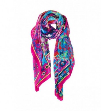 Amymode Women's Scarf Flowers- Rose 51" x 51" Floral Print Oversized Scarf Large Square Shawl Pashmina Wrap - CT12NZF0BHD