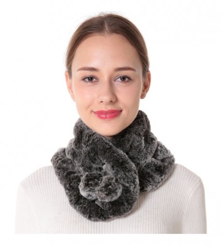 Women's Rex Rabbit Fur Neck Warmer and Scarf. Grey Snow-top CW185ZDGYGD