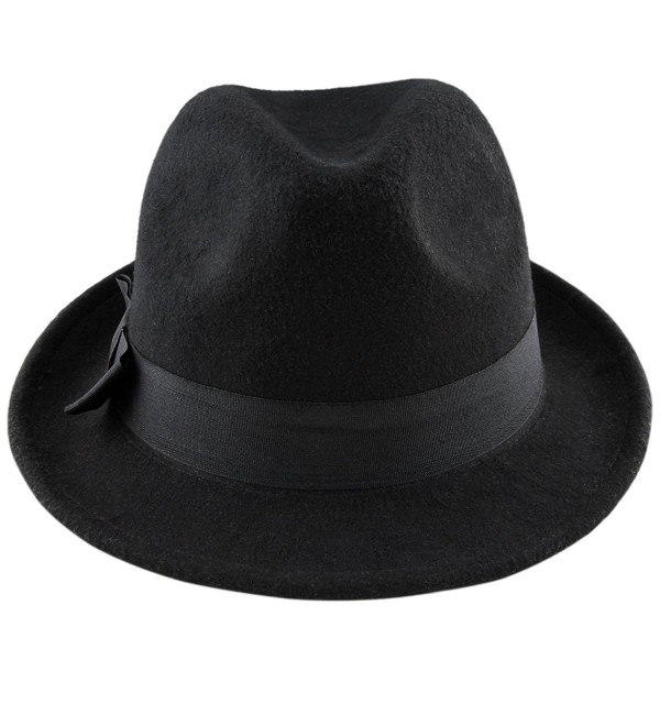 Samtree Fedora Hats for Women Men-Winter Roll-up Brim Trilby Woolen Jazz Cap - Black - CG188RY0H4C