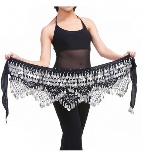 ZYZF Belly Dancing Dance Waist Chain Hip Triangle Scarf Skirt Belt - Black&silver - C212G4WAVKH