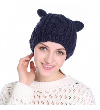 Connia Women Wool Knit Cap Cat Ear Hedging Head Hat Beanie Cap Warm Outdoor Fashion Hat - Navy - CG1895SYHZC