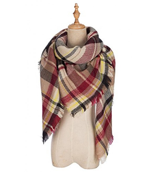 Plaid Blanket Tassels Soft Warm Scarf Large Gorgeous Wrap Shawl - Brown Red - CS186Z9YXIA